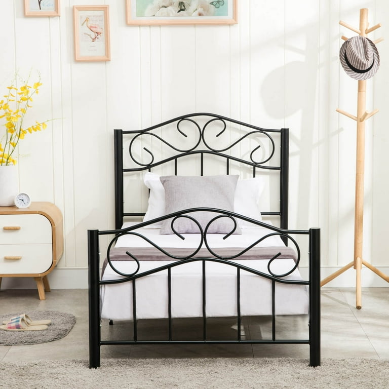Mecor Bed Frame Twin Size Headboard Footboard Bedroom Steel Heavy Duty Metal Black