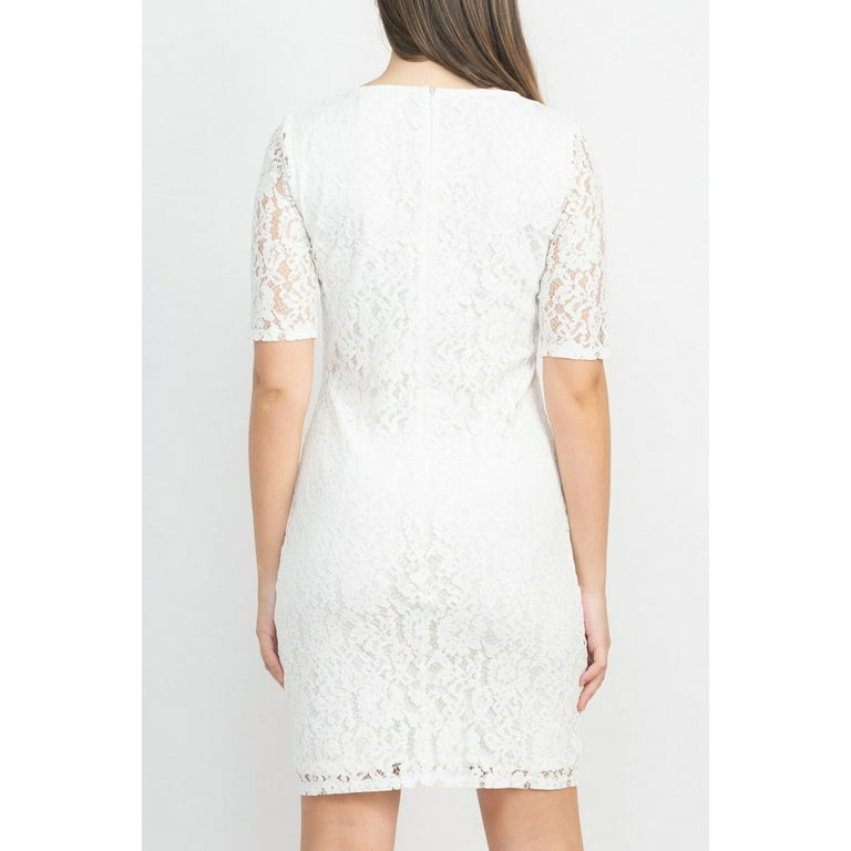 Nina Leonard Crew Neck 3 4 Sleeve Bodycon Zipper Back Floral Lace