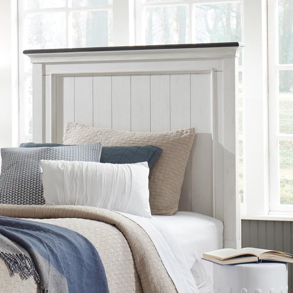 Liberty Furniture Industies, INC Allyson Park Full Panel Headboard in Wirebrushed White w/ Charcoal Top