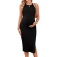 thumbnail image 3 of HLONK Elegant Maternity Halter Dress - Stretchy Rib Knit  Side Slit  Sleeveless Bodycon for Pregnancy - Olive Green  Form-Fitting  Machine Washable  Summer Essential  Maternity Summer Wea, 3 of 7