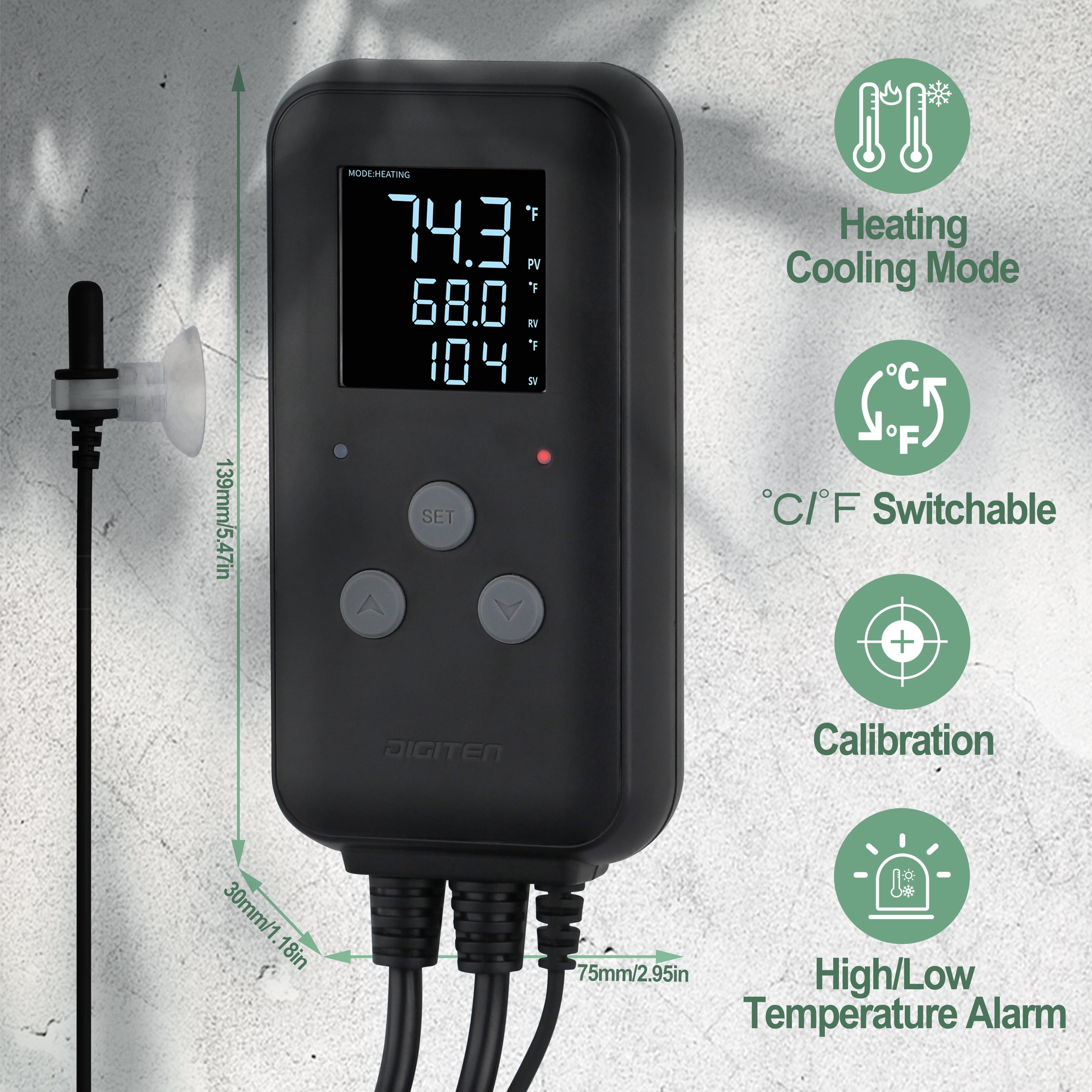 DIGITEN Waterproof Temperature Controller DTC310 Digital Temperature Controller Aquarium Temperature Controller Greenhouse Thermostat for Heater 10A Outdoor Heat Mat Thermostat Controller for Seedling