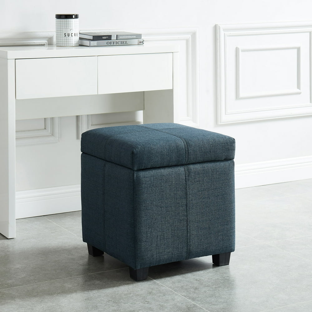 Hinged Lid Storage Ottoman, Grey/Blue