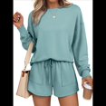 thumbnail image 3 of Conjunto de Pijama Deportivo Informal de Dos Piezas para Mujer con Bolsillos, Ropa de Moda de Otoño Azul y Verde L, 3 of 5