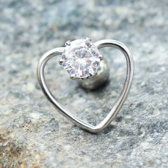 316L Stainless Steel Jeweled Heart Cartilage Earring
