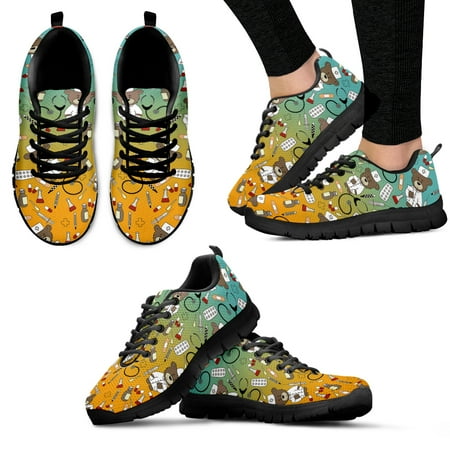 

Blue Gradient Cartoon Bear Nurse Medical Shoes Comfortable Summer Cartoon Medical Black Flat Shoes Zapatillas