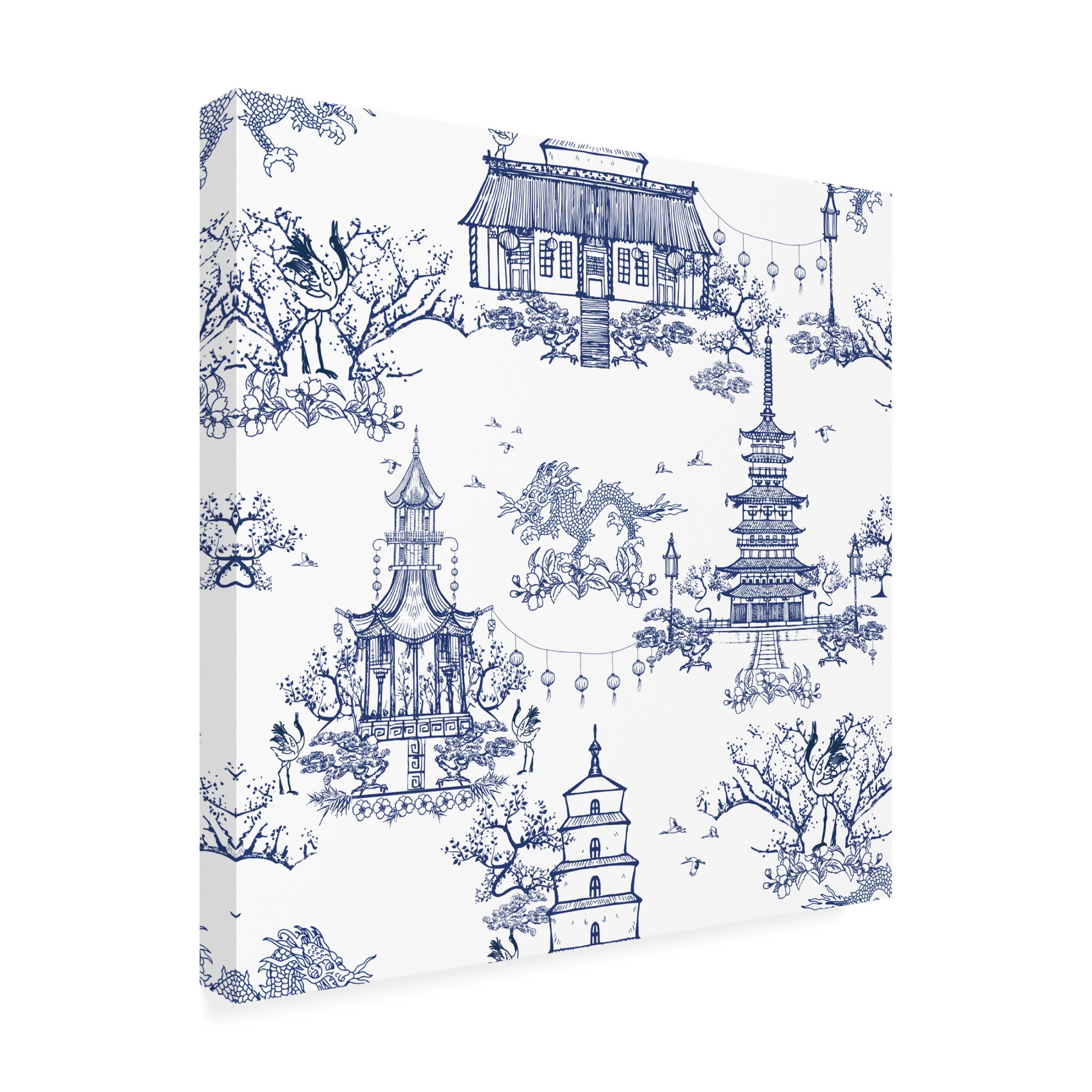 Canvas Wall Art - Jean Plout 'Vintage Pagoda D' Wall Art for Living Room, Bedroom, or Office Décor by Trademark Fine Art - 18 x 18 Inches