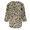 thumbnail image 4 of JURANMO 3/4 Sleeve Shirts for Women Fashion Leopard Print Tee Tops Casual Loose V Neck Button Blouse Tees 2024 Summer Holiday T Shirts Deals of the Day Brown M, 4 of 6