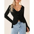 thumbnail image 3 of Caoirhny Women Long Sleeve Crop Tops Button Front Ruffle Cardigan Fitted Shirt for Club Streetwear Aesthetic Clothes, 3 of 9
