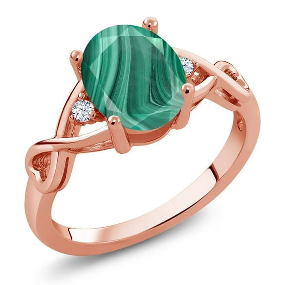 Gem Stone King 2.59 Ct Oval Green Malachite 18K Rose Gold Plated Silver Ring (Size 5)