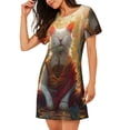 thumbnail image 2 of Hirioo Sunshine Flower Meditating Cat for Women’s Nightdress Comfortable Short Sleeve Nightwear Casual Sleep Dress, 2 of 6