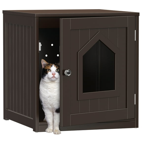 HomGarden 20'' Brown Cat Washroom Pet House Hidden Litter Box Enclosure & MDF Side Table