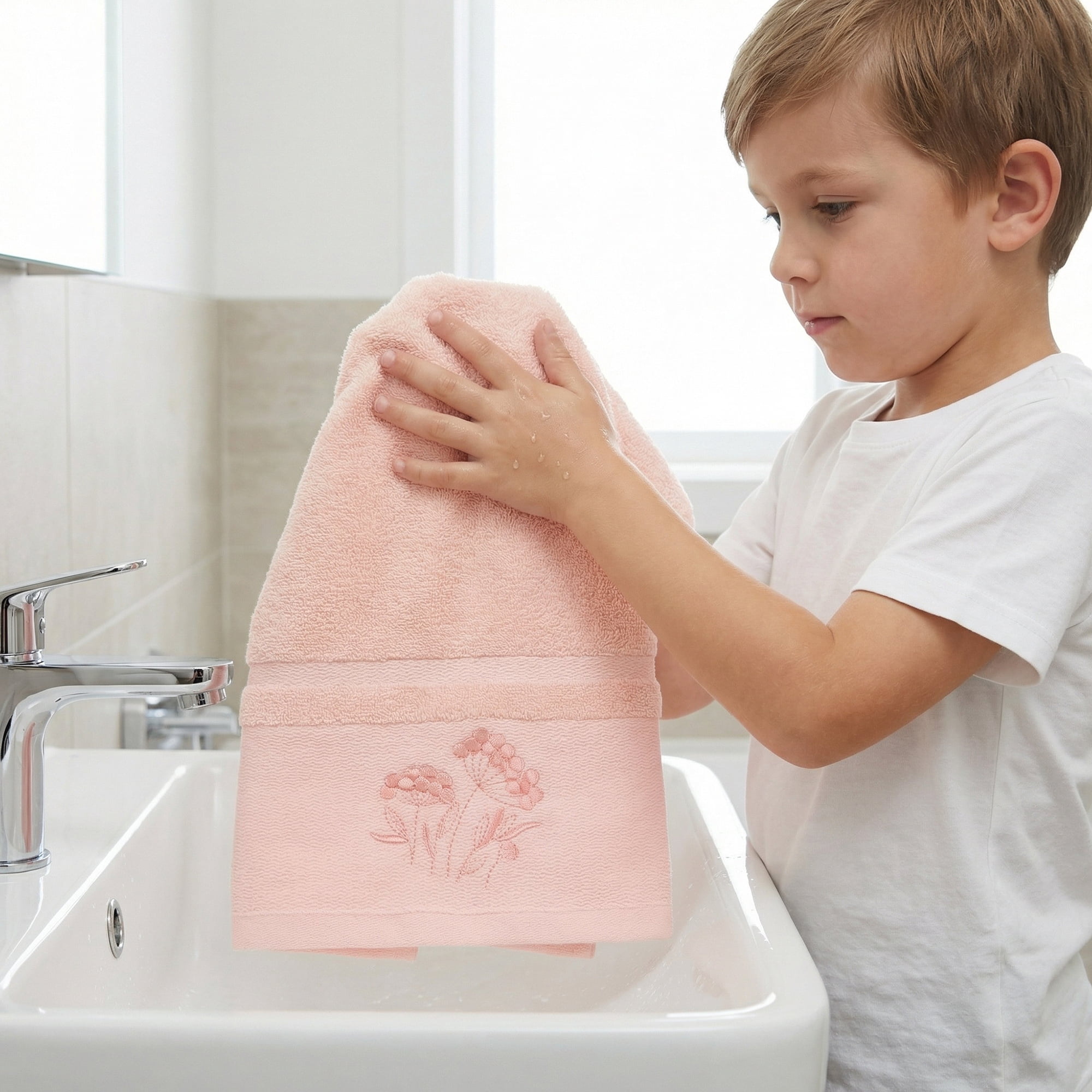 REGALWOVEN Floral Embroidered Hand Towels for Bathroom, Flowers Plant Soft Absorbent Hand Towel Set for Home Decor, 29" x 13" Light Pink 4pk