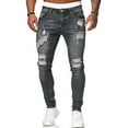 thumbnail image 1 of Men Ripped Hole Jeans Denim Pants Pockets Button Skinny Long Trousers, 1 of 4