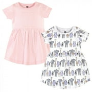 Hudson Baby Infant and Toddler Girl Cotton Short-Sleeve Dresses 2pk, Pink Safari, 9-12 Months