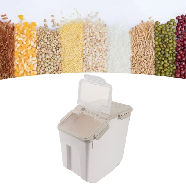 Thickened PP Rice Container, Airtight And Waterproof, Multifunctional Rice Storage Bin With Measuring Cup For Kitchen