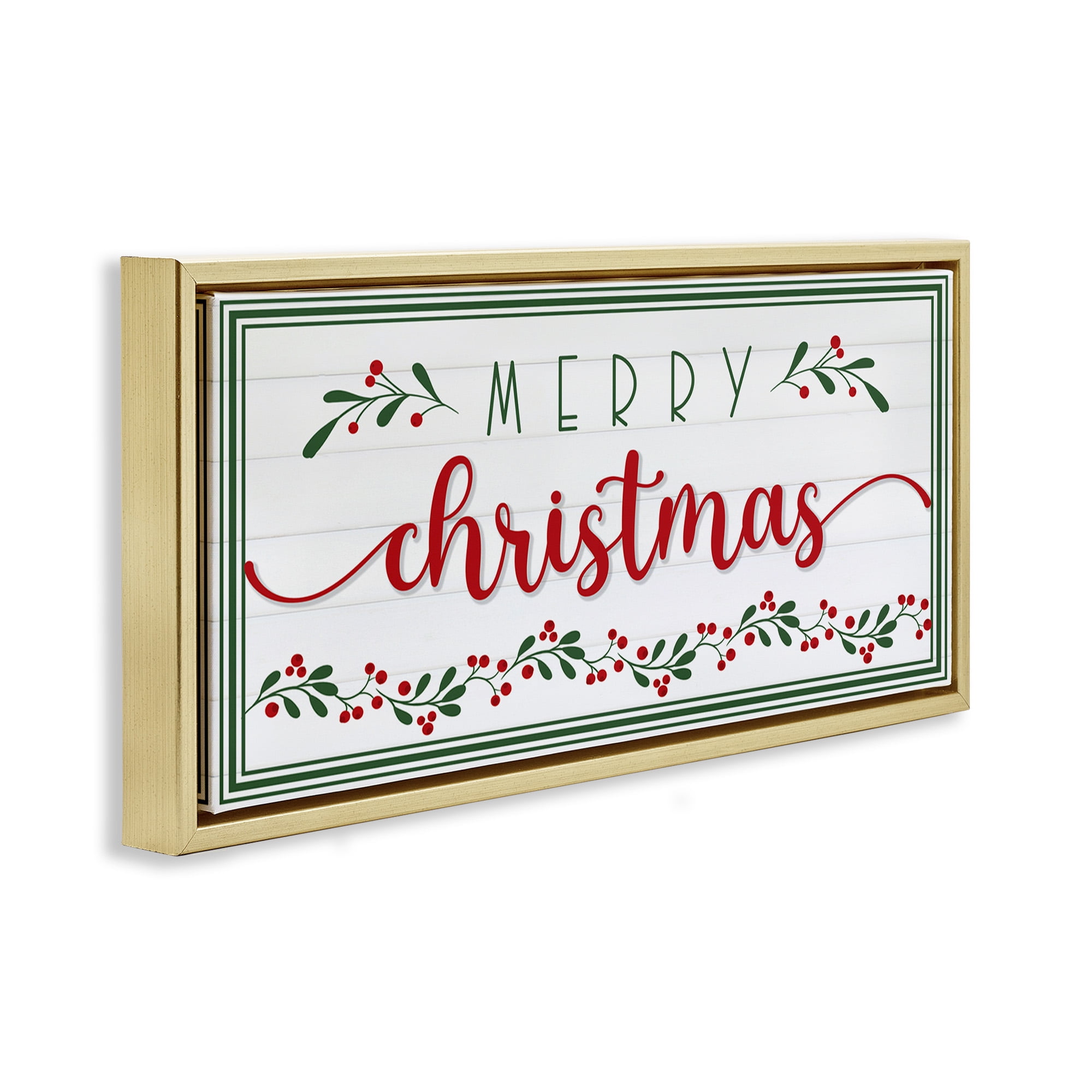 Stupell Industries Festive Christmas Phrase Holiday Painting Gold Floater Framed Canvas Art Print Wall Art, 25 x 11