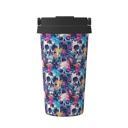 

KLL cool Skull colorful Pattern Stainless Steel Vacuum Insulated Tumbler - Carry Insulated Coffee Mug - Reusable Insulated Cold Brew Iced Coffee Cup Thermos
