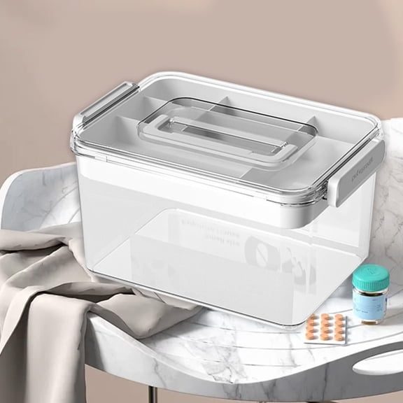 Miogawg Clear Medicine Organizer, Plastic First Aid Box Empty, Thickened Medicine Container Chest, Multipurpose Medical Case, Medicine Caddy With Lids Handles