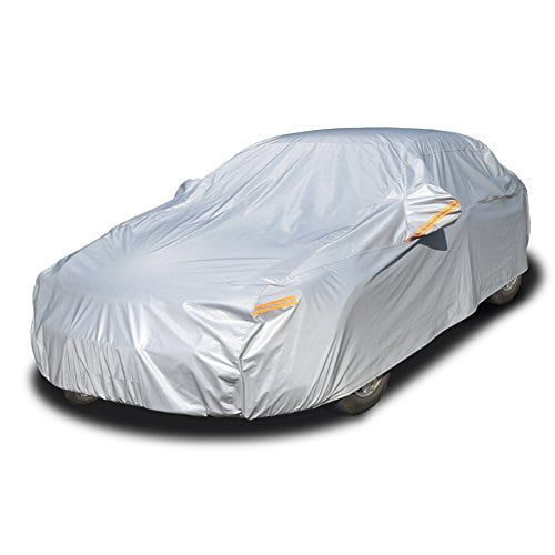 2 Layers UV Protection Universal Sedan Car Covers with Free Windproof Ribbon & Anti-Theft Lock for Full Size Sedan Cars Automobiles Fits 186-199 KAKIT Car Cover Waterproof All Weather 