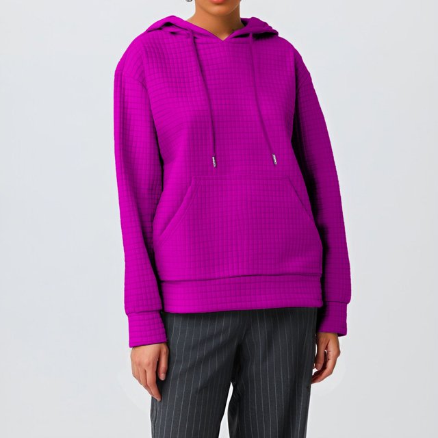 IMENGL Hoodies trendy knit drawstring pullover, Pink L, Size M-3XL