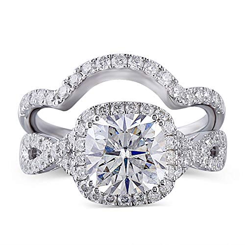 DovEggs Sterling Silver Center 2ct 7.5X7.5mm G H I Color Cushion Cut Created Moissanite Halo Engagement Ring Bridal Set 2 Pieces 7 Walmart