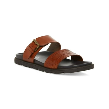STEVE MADDEN Mens Brown Embossed Front Strap Corro Round Toe Buckle Leather Sandals Shoes 8 M