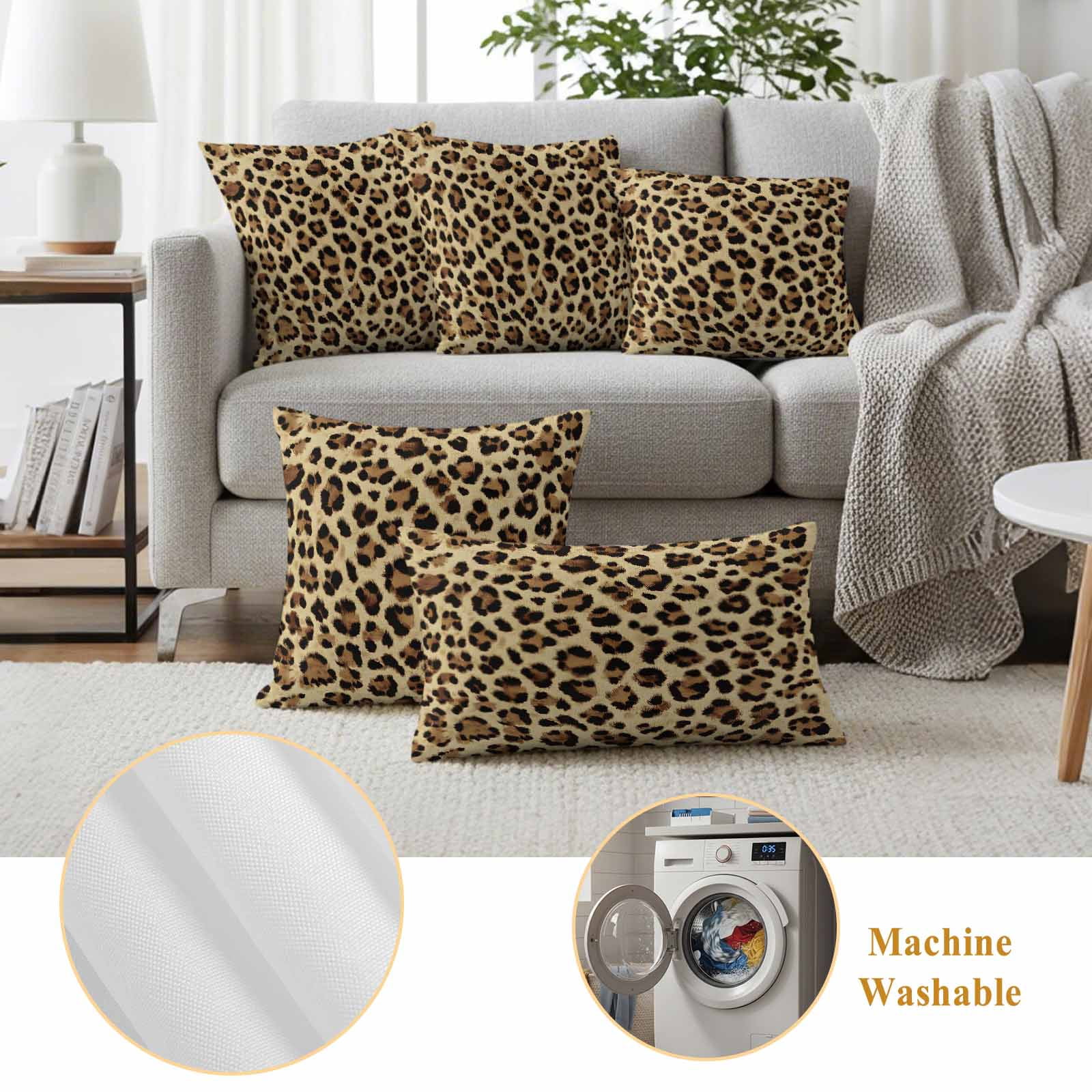 Leopard Outdoor Waterproof Pillow Covers, Farmhouse Brown Animals Art Modern Decorative Square Throw Pillowcase Sofa Cushion Sham for Patio/Couch/Chair, 18"x18" 2 Pack