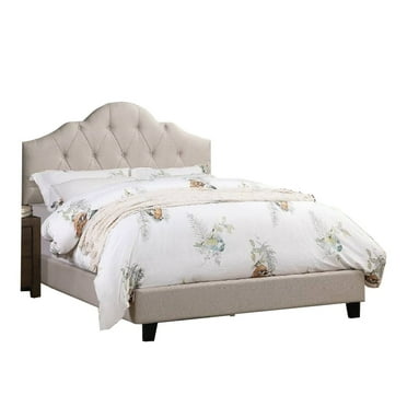 Benjara Eni Upholstered California King Size Bed, Taupe Tufted Adjustable Headboard