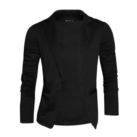 Azzuro Men's Nocth Lapel One Button Slim Blazer Black (Size L / 44)
