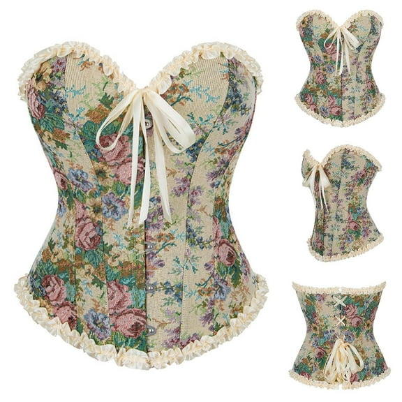 Tuosodrolic Renaissance Corsets for Women Vintage Floral Bustier Tops Overbust Gothic Corsets Lace Up Front Button Shaperwear Tops, Steampunk Corsets for Women Retro Corset Bustier