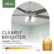 Hunter - Amberlin Indoor Ceiling Fan With Light, 52-inch, Brushed Nickel, Casual-style, 3-speed WhisperWind Motor, 53216, for Living Rooms, Bedrooms