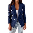 thumbnail image 2 of Long Leather Jacket Double Breasted Fancy Buttons Leather Blazer Women Long Sleeve Coat Style, 2 of 4