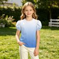thumbnail image 7 of WRKEKC Girls Short Sleeve Tops Puff Sleeve Floral Print Round Neck Summer Casual Blouse for 4-15 Years, 7 of 7