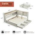 thumbnail image 2 of VanAcc Twin Corner Bed Frame with Storage Drawers and Bookcase Headboard, Charging Station and Led Lights, Farmhouse Wood Daybed, White, 2 of 9
