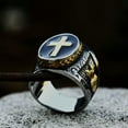 thumbnail image 2 of K-KED Vintage Prayer Praying Hands Cross Signet Ring Stainless Steel Retro Biker Ring-13, 2 of 6