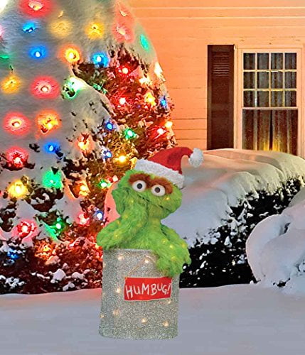 Product Works 28-Inch Pre-Lit Sesame Street Oscar the Grouch with Santa ...