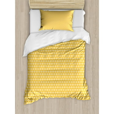 Yellow and White Twin Size Duvet Cover Set, Monochrome Ornament Pattern Abstract Dandelion Blossoms Shabby Colors, Decorative 2 Piece Bedding Set with 1 Pillow Sham, Marigold White, by Ambesonne