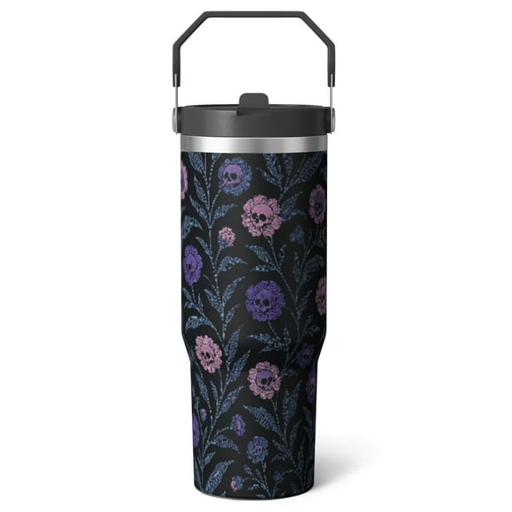1pc Goth Skull 30oz Tumbler with Straw & Handle - Insulated Stainless Steel Cup | Holiday Gift for Man Women (Christmas, Valentine's, Birthday)
