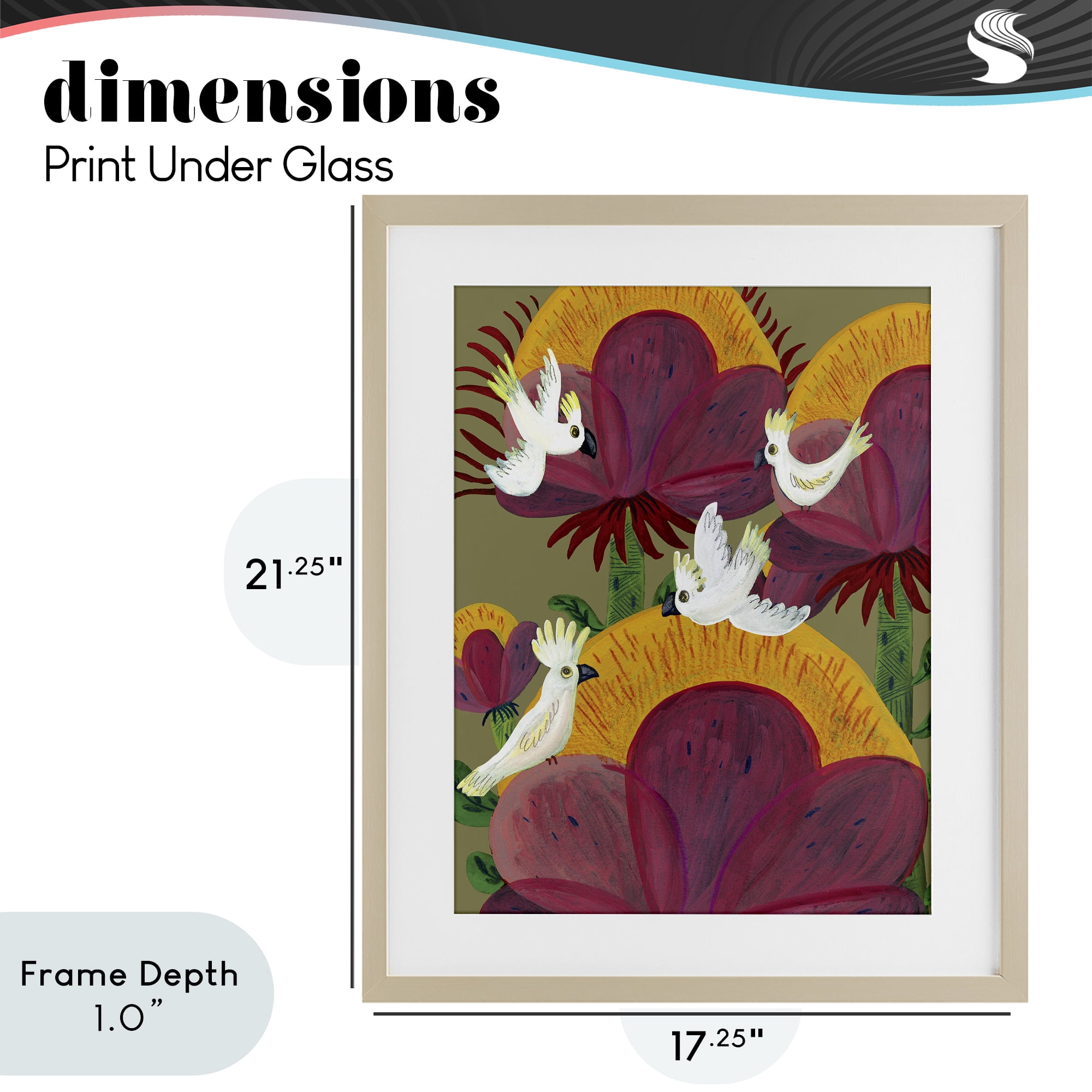 Stupell Industries Tropical Cockatoos & Plants Birch Framed Print Under Glass, design by Kay Widdowson