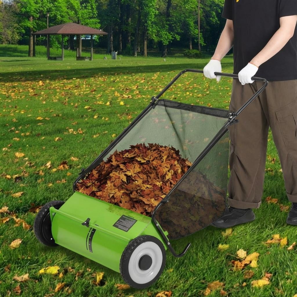 21 Inch Heavy Duty 4-Brush Push Lawn Sweeper, 3.5 Cu.Ft Large Collection Bag for Yard, Garden Cleanup