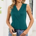 thumbnail image 2 of ZHYou No Boundrie Women's V Neck Sleeveless Tank Tops Pleated Front Wrap Loose Fit Flowy Casual Summer Pullover Blouses for Women Blue Size L, 2 of 8