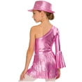 thumbnail image 4 of iixpin Girls Disco Bodysuit Set, 3-Piece Dance Outfit with Fringed Skirt & Sequined Hat Pink 16, 4 of 7