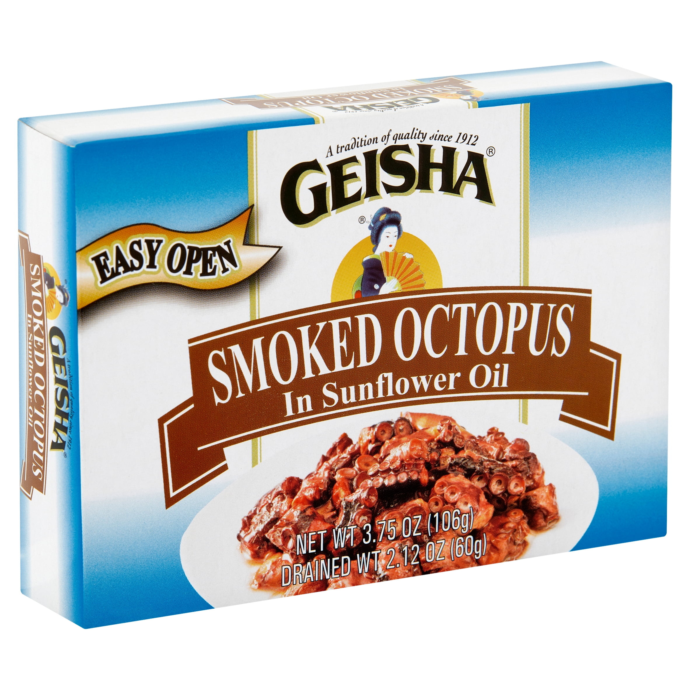 Geisha Smoked Octopus In Sunflower Oil, 3.75 Oz (106g), Ready to Eat in an Easy Open Can