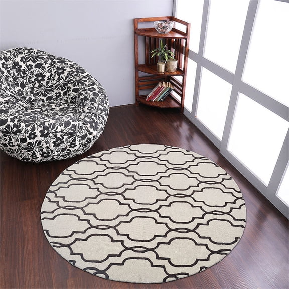 Rugsotic Carpets Hand Tufted Wool Eco-Friendly 8'x8' Area Rugs Round Beige Brown Geometric Modern High Pile Thick Handmade Anti Skid Indoor Rug for Living Room, Bedroom K09014