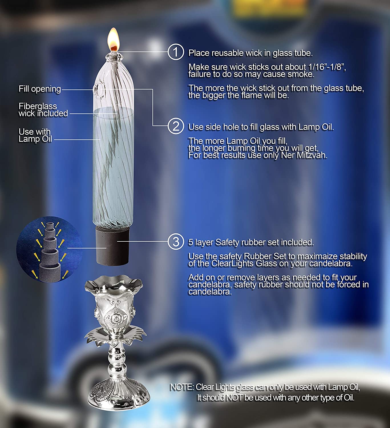 Ner Mitzvah, 4" Oil Lamp Lantern for Indoor and Outdoor Use - Modern