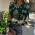 thumbnail image 2 of JGNGSHN Women's Long Sleeve Crew Neck Tops Soft Stretchy Fitted Crew Ribbed Knit Blouses Xmas Print Basic Tee Going Out Top, 2 of 7