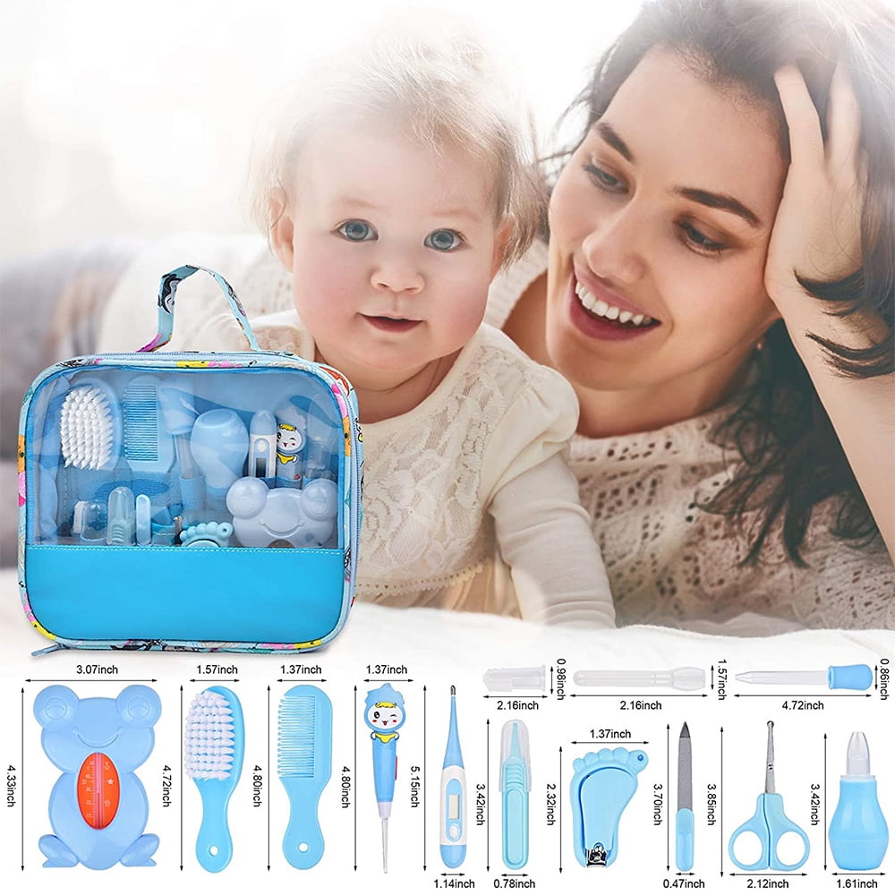 VONTER Baby Healthcare & Grooming Kit 13 in 1,Baby Grooming Kits,Baby Safety Care Set for Nursery Newborn Boy Girls,Baby Care Stuff Gifts with Nail Clippers Trimmer Comb Brush Nasal Aspirator-Blue