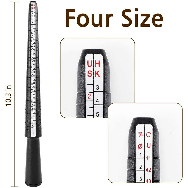 Ring Size Measuring Tool with Plastic Ring Mandrel & Ring Sizer Guage, Four  Size Ring Stick Jewelry Mandrel and Ring Gauge Finger Sizing for Jewelry  Making 