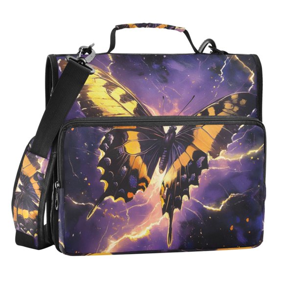 ALAZA Zipper Binder Bag Butterfly Purple Lightning 3 Ring File Folder Binder Organizer Bag