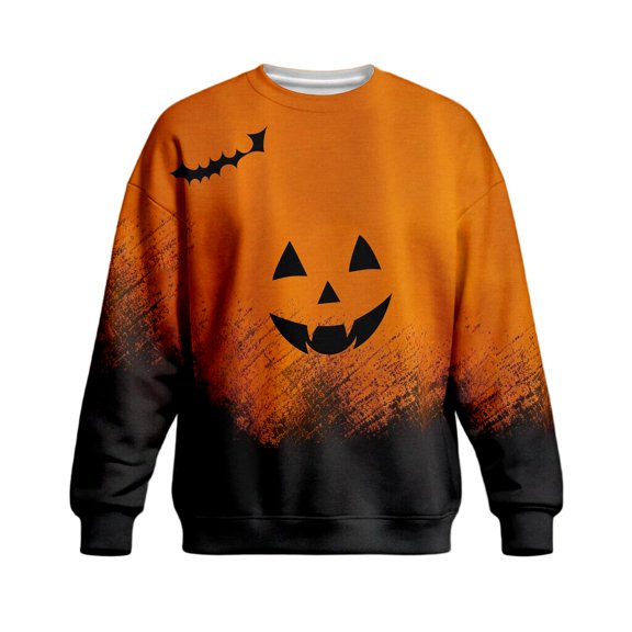 Hsovts Crew Neck Long Sleeve Pullover Sweatshirt Men, Halloween Pumpkin Bat Gradient Printed Top Blue 3xL